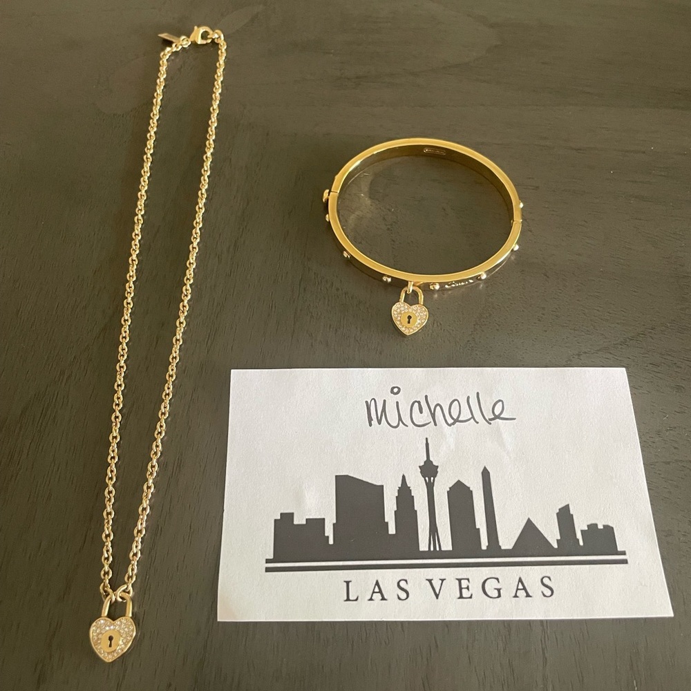 Coach Pave Lock Heart Bangle & Necklace